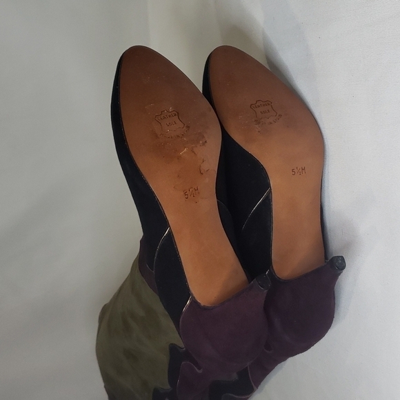 NWT GRAZIA Suede Patchwork Kitten Heel Slouchy Tall Boots Made in Spain - Picture 7 of 10